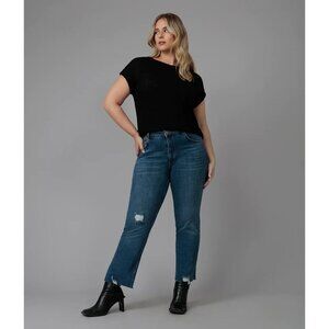 Lola Denver High Rise Straight Ankle Jeans Plus Sz 22 /  38 Dim Sky Raw Hem NWT